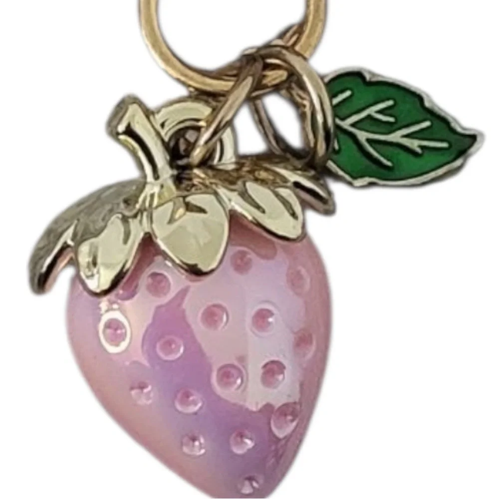 New..Adorable Pink Strawberry Gold Heart Keychain/Bag Charm